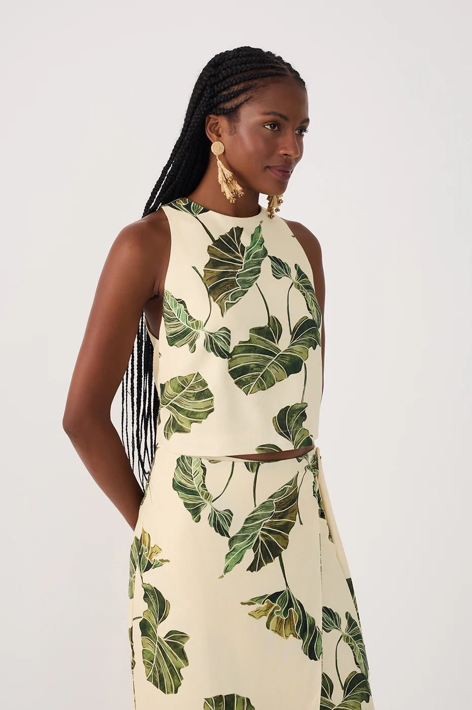 DRESS TO - WOMEN'S LEAF PRINT SLEEVELESS TOP