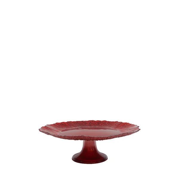 OPULENCE 32CM FOOTED GLASS RED CAKE PLATE