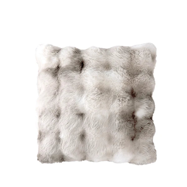 PLUSH FAUX FUR 18" X 18" PILLOW, WARM GREY