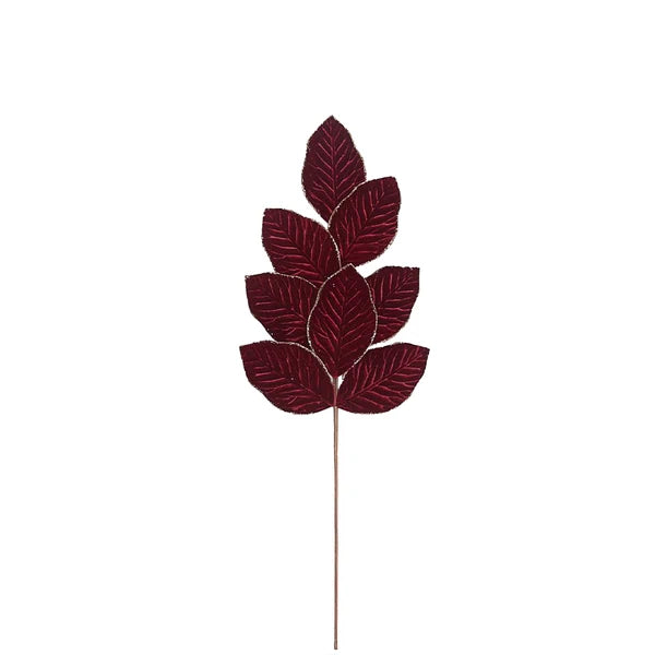 LEAF 71CM BURGUNDY VELVET/CHAMPAGNE GLITTER STEM