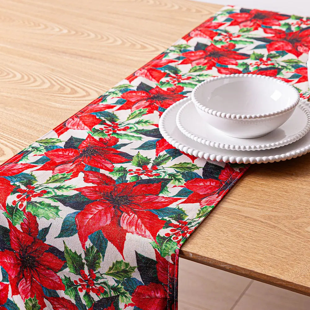 HARMAN - SHIMMER POINSETTIA TABLE RUNNER