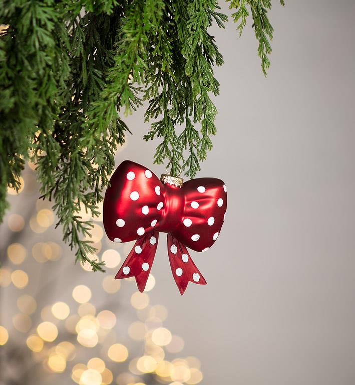 ABBOTT - DOTTED BOW ORNAMENT-RED-3.5"L
