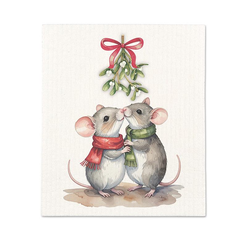 ABBOTT - MICE UNDER THE MISTLETOE DISHCLOTH-6.75X7.5"L