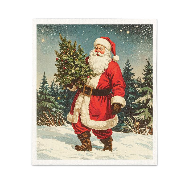 ABBOTT - VINTAGE SANTA DISHCLOTH-6.75X7.5"L