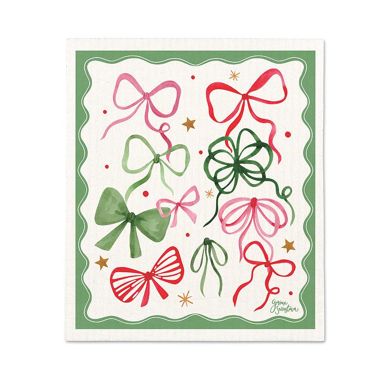 ABBOTT - CHRISTMAS BOWS DISHCLOTH-6.75X7.5"L