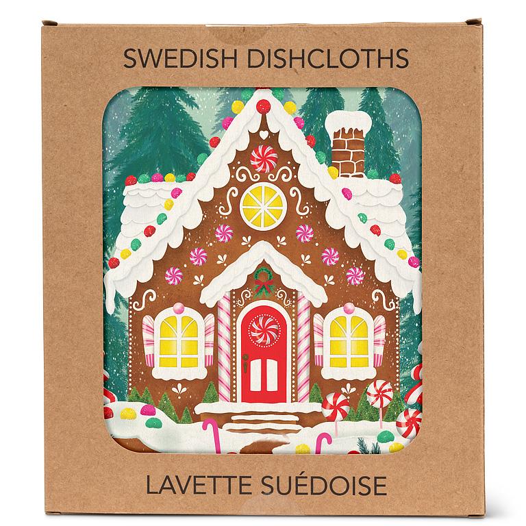 ABBOTT - GINGERBREAD HOUSE DISHCLOTH-6.75X7.5"L