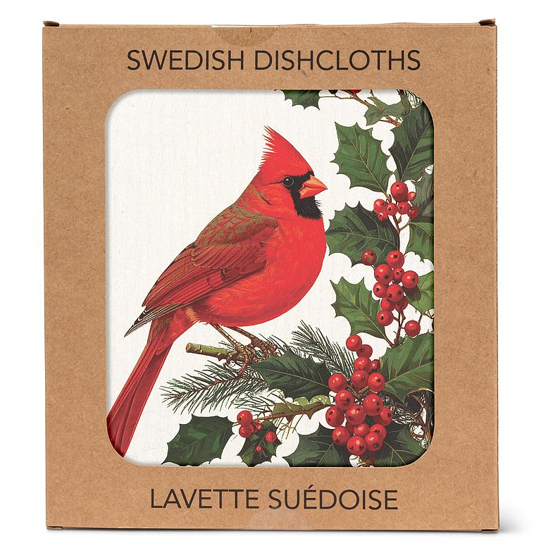 ABBOTT - CARDINAL & HOLLY DISHCLOTH-6.75X7.5"L