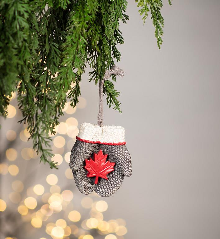 ABBOTT - MITTENS W/MAPLE LEAF ORNAMENT-3"H