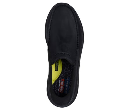 SKECHERS- MEN'S POLLARD DUAL GORE LEATHER MOC TOE SLIP-IN SHOE
