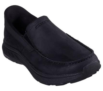 SKECHERS- MEN'S POLLARD DUAL GORE LEATHER MOC TOE SLIP-IN SHOE