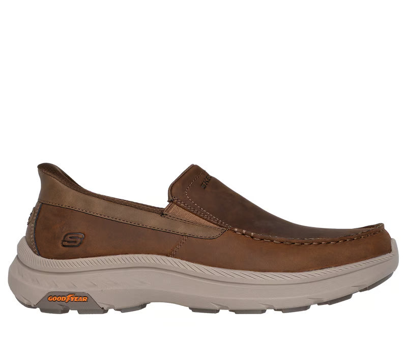 SKECHERS- MEN'S POLLARD DUAL GORE LEATHER MOC TOE SLIP-IN SHOE