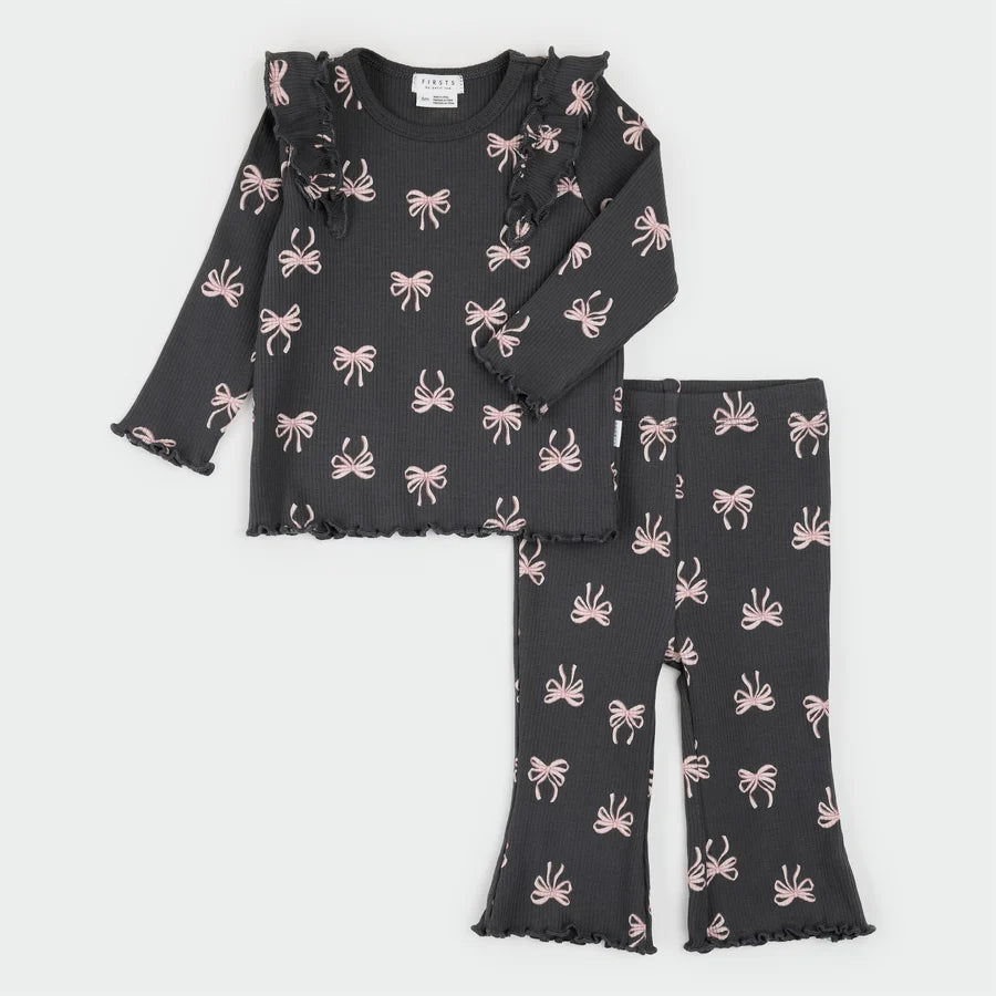 FIRSTS BY PETIT LEM - 2PC SET: L/S TOP + PANT KNIT-GREY DK.