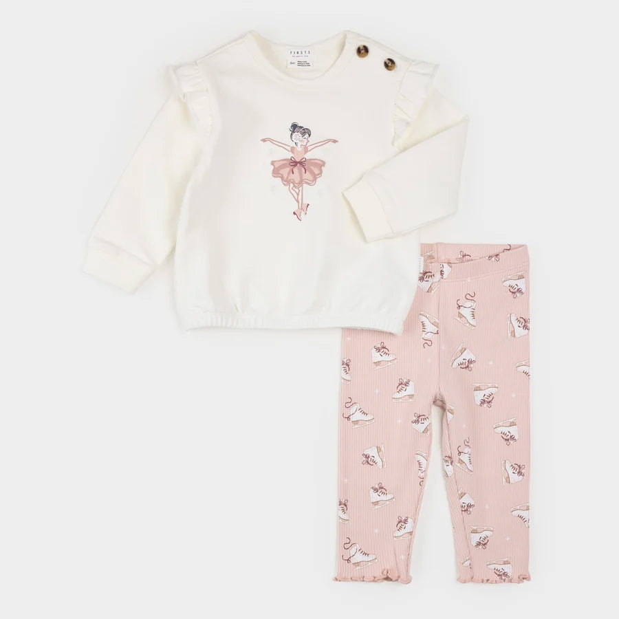FIRSTS BY PETIT LEM - 2PC SET: SWEATSHIRT + LEGGINGS KNIT-OFF WHITE