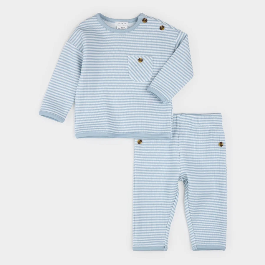 FIRSTS BY PETIT LEM - 2PC SET: L/S TOP + PANT KNIT-BLUE