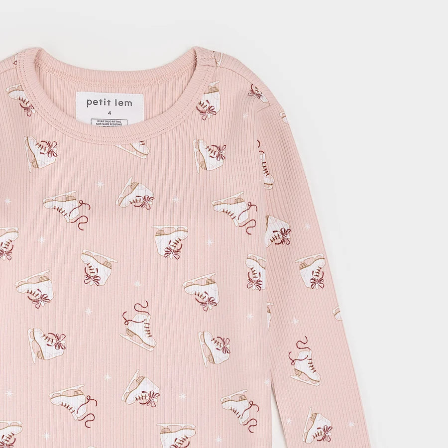 PETIT LEM - 2PC PJ SET: L/S TOP + PANT KNIT-PINK LT.
