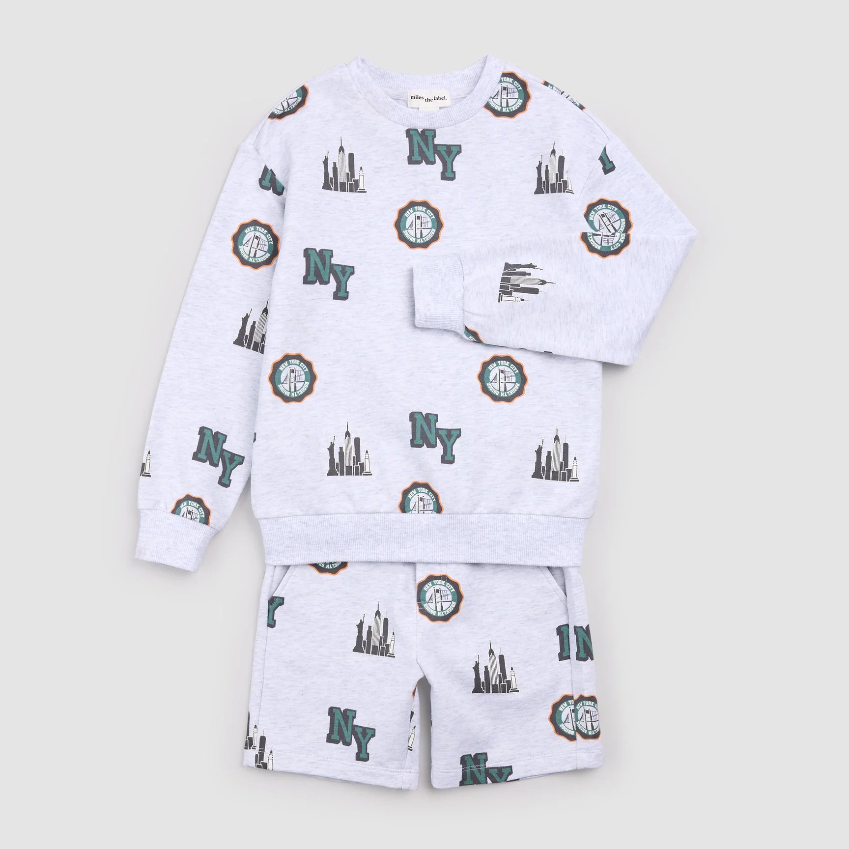MILES THE LABEL - BOY 2 PCS SET: L/S SWEATSHIRT AND SHORT KNIT-HEATHER GREY LT. 26SMW03E02-B