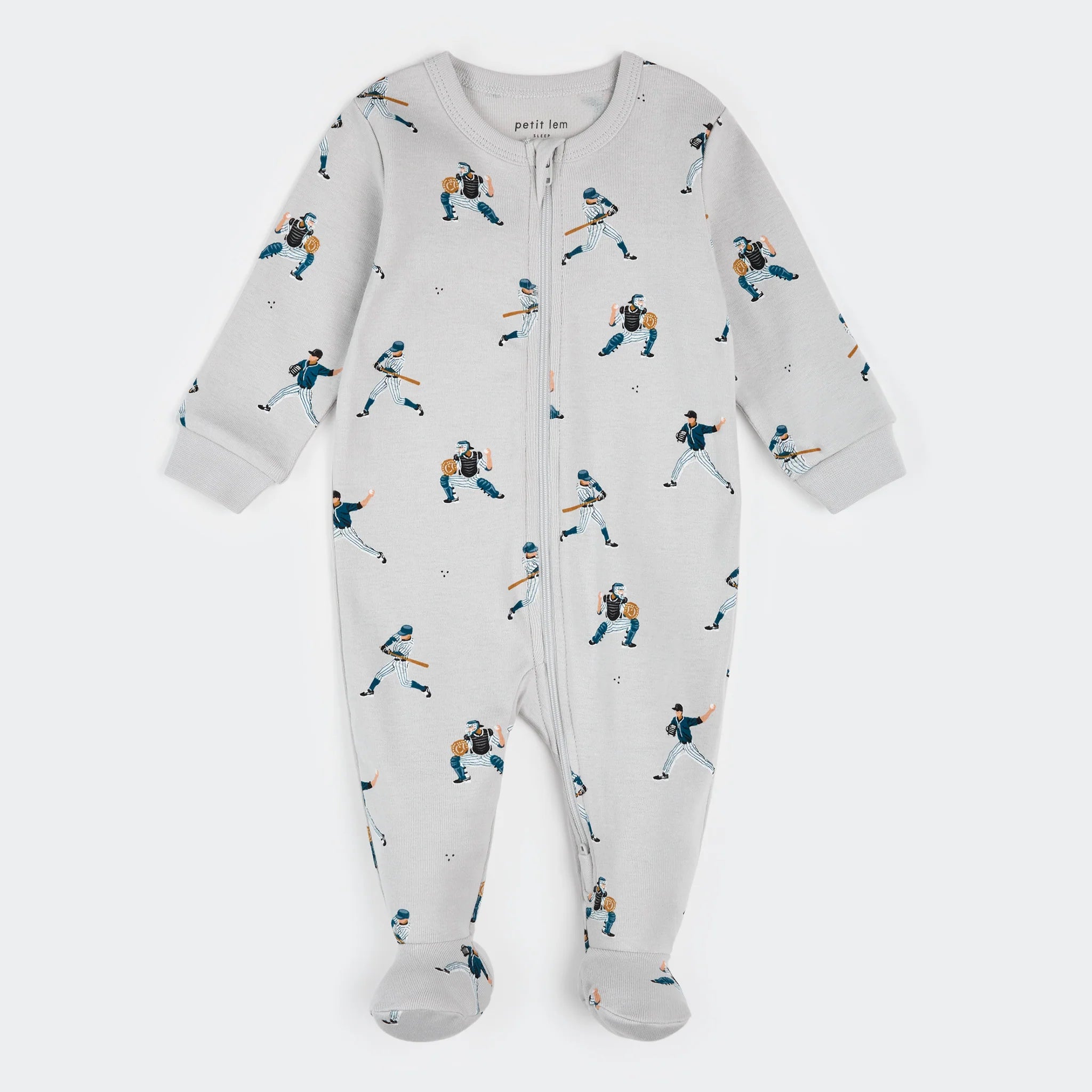 PETIT LEM- Baby Baseball Player Print on Lunar Rock Sleeper