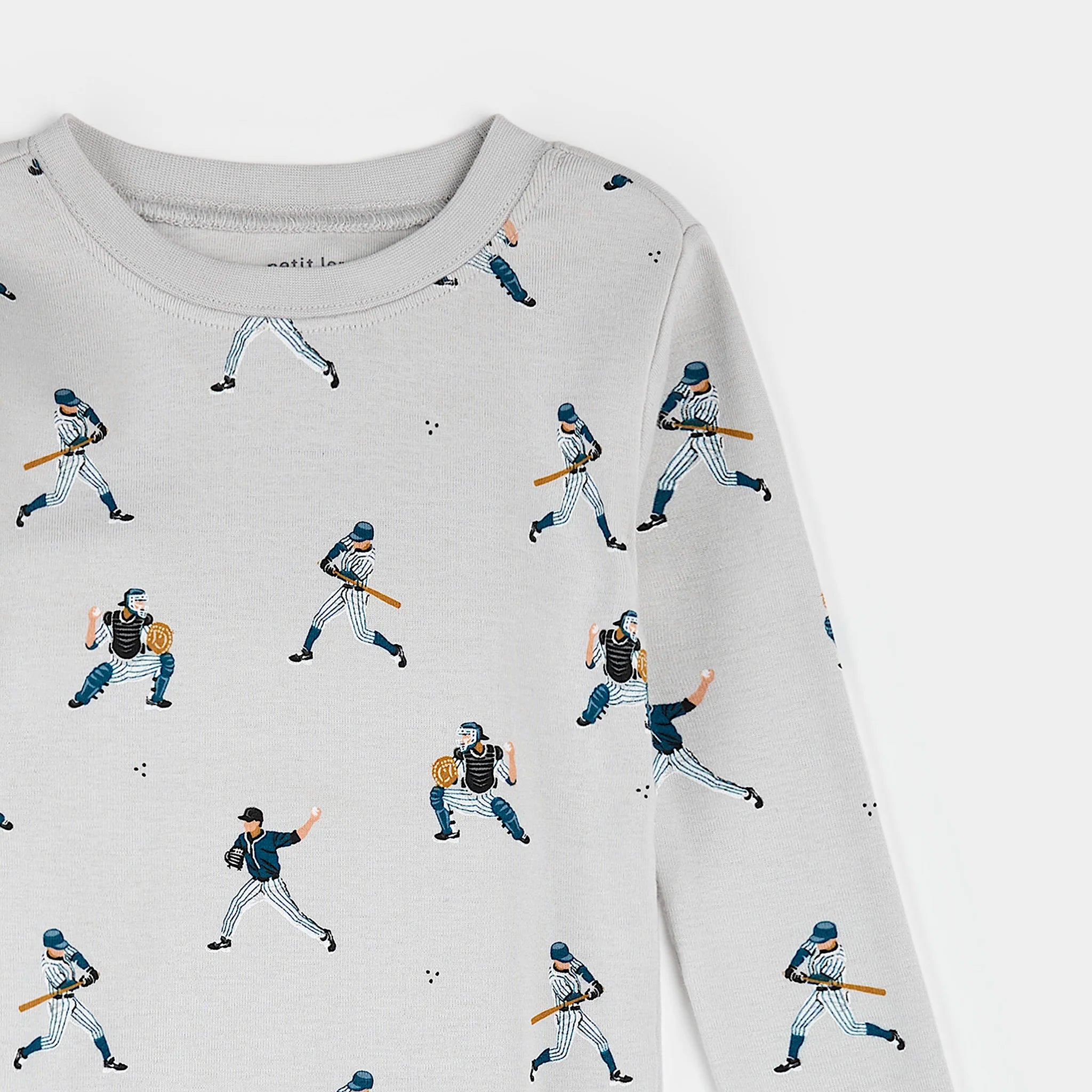 PETIT LEM- Kids Baseball Player Print on Lunar Rock PJ Set