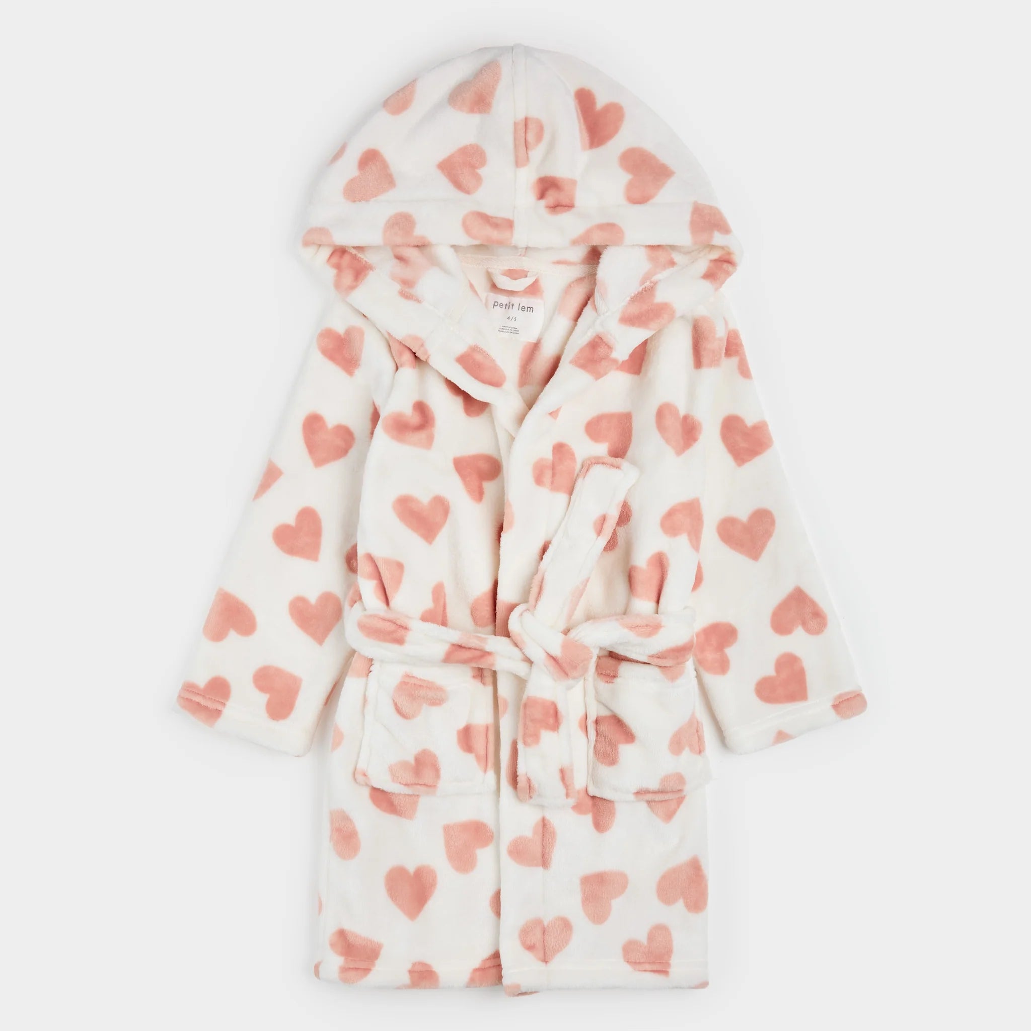 PETIT LEM - Kids Heart Prints on Ivory Plush Robe