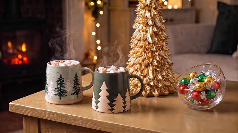 ABBOTT - WIDE BASE MUG W/PINE TREES-GRN-3.5"H(14OZ)