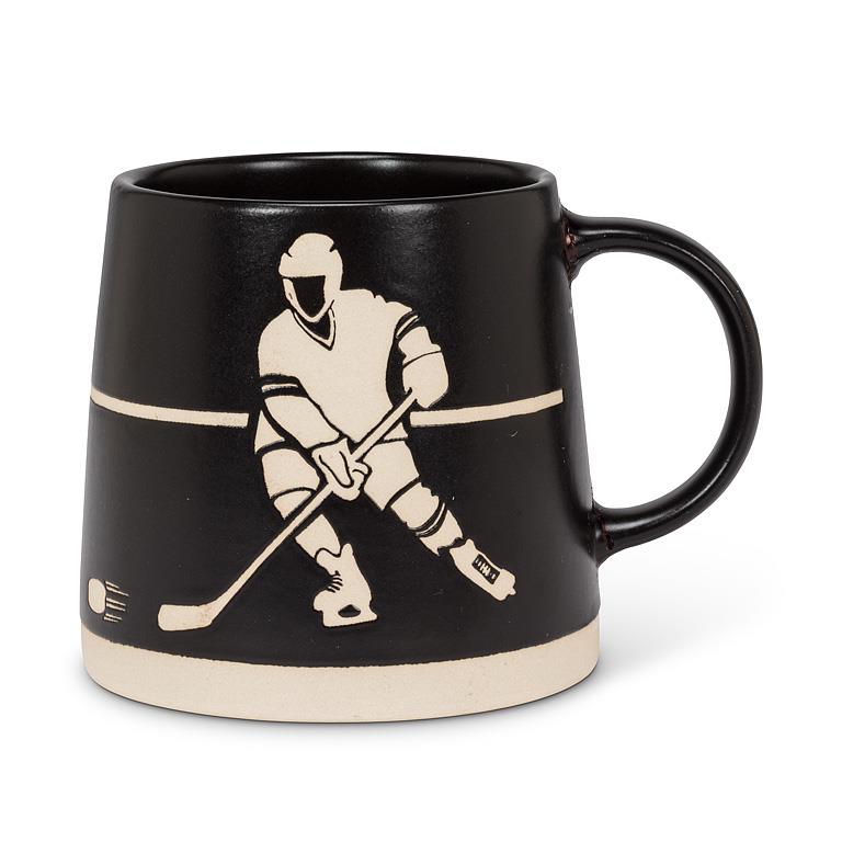 ABBOTT - WIDE BASE MUG W/HOCKEY PLAYERS-BLK-3.5"H(14OZ)