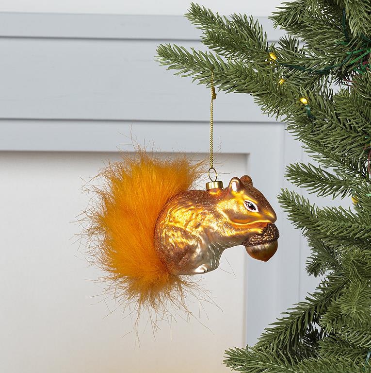 ABBOTT - RED SQUIRREL W/FUR TAIL ORNAMENT-4"H