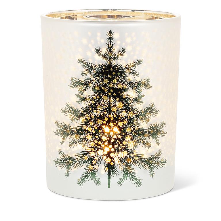 ABBOTT - MD FROSTED TREE W/STARS CANDLE HOLDER-GRN-3"H