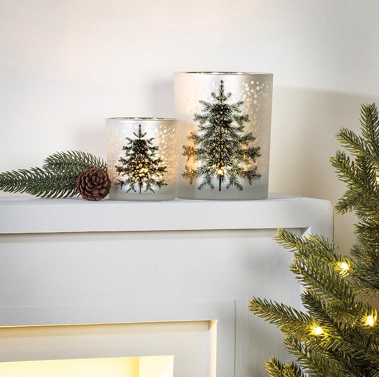 ABBOTT - MD FROSTED TREE W/STARS CANDLE HOLDER-GRN-3"H