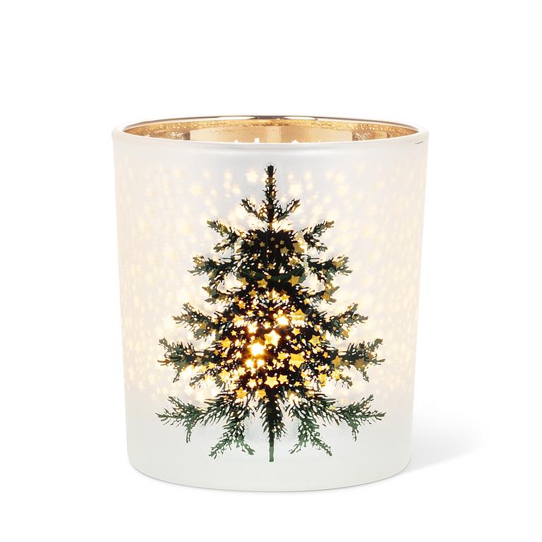 ABBOTT - SM FROSTED TREE W/STARS VOTIVE-GRN-3"H