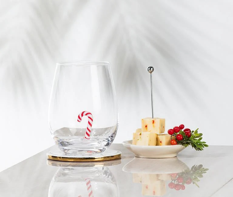 Candy Cane Icon Stemless Wine Glass-4.5"H(20oz)