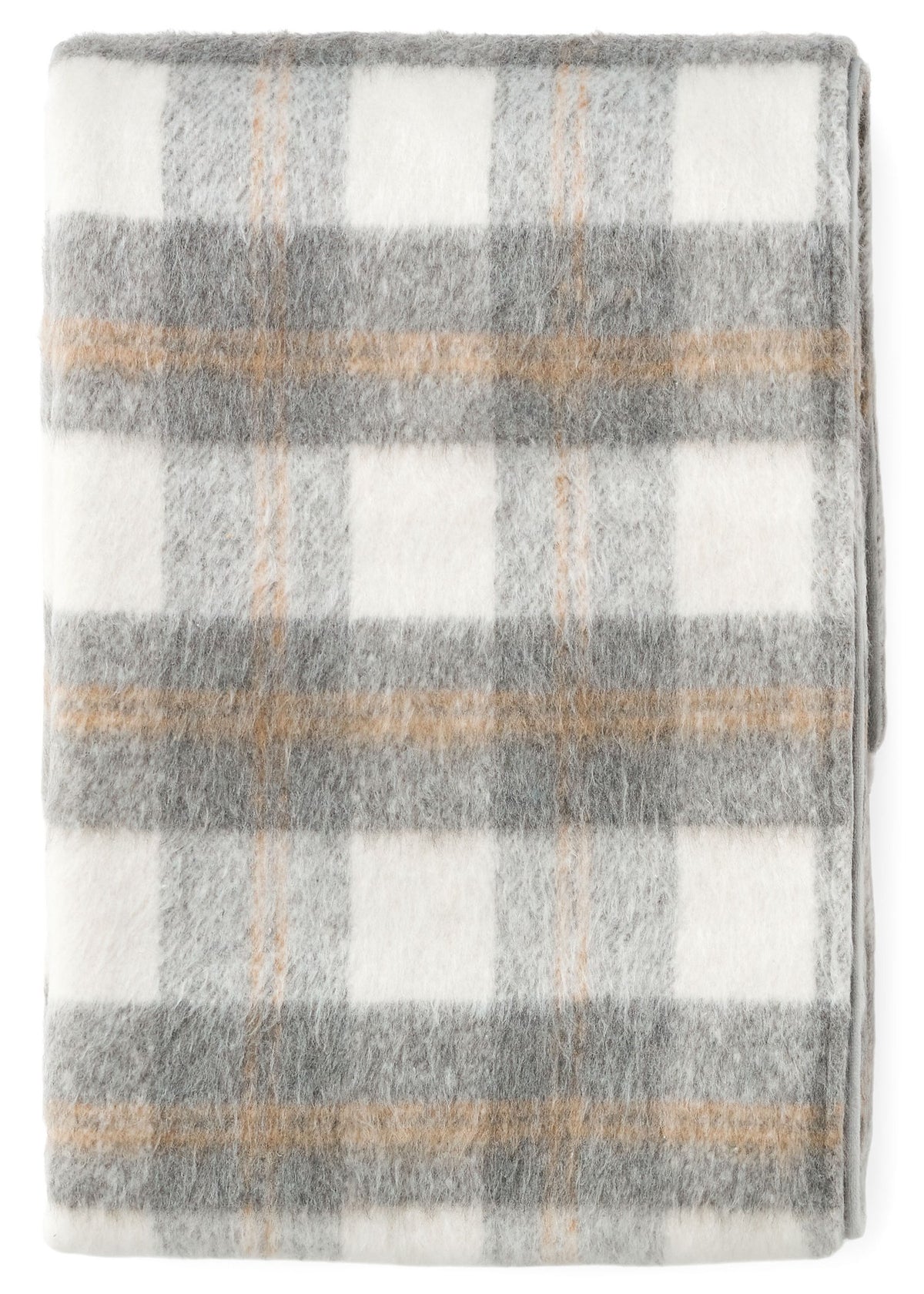 ADV - THROW CHECK WOOL/VELVET WH/G