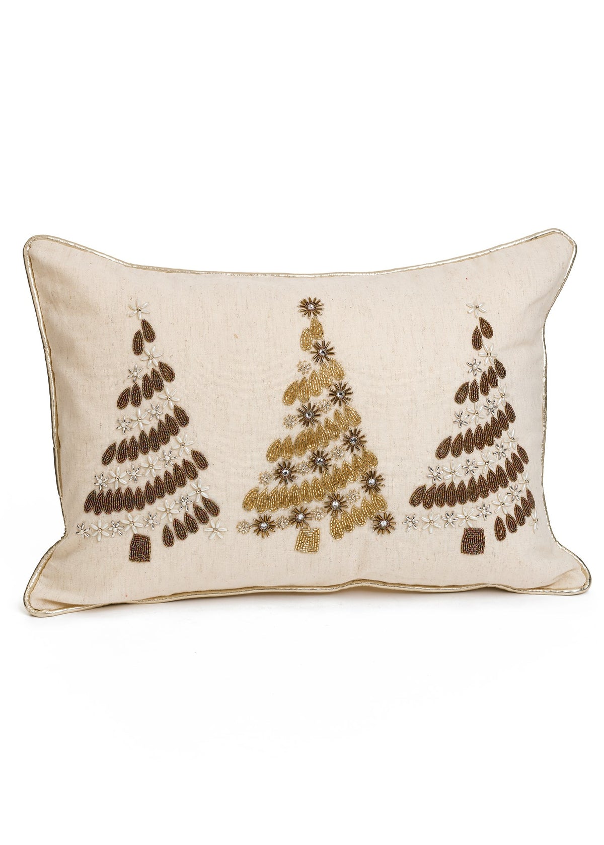 ADV - CUSHION EMB TREES COT ECRU/BROWN