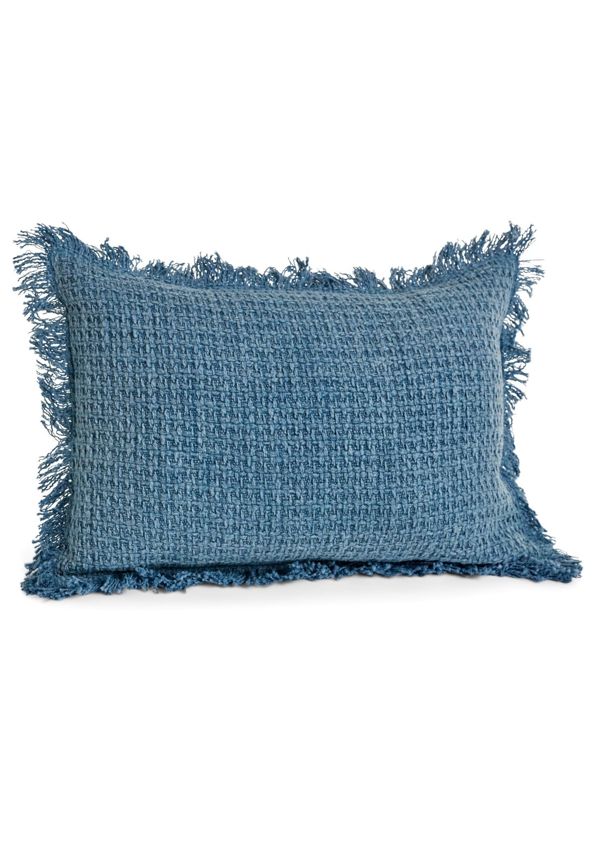 ADV - CUSHION W/FRINGES COTTON BLUE 14X20