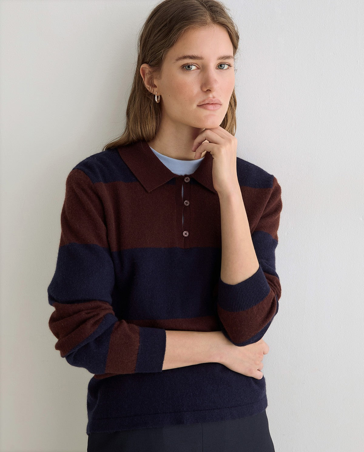 YERSE - WOMEN'S STRIPED POLO-NECK SWEATER