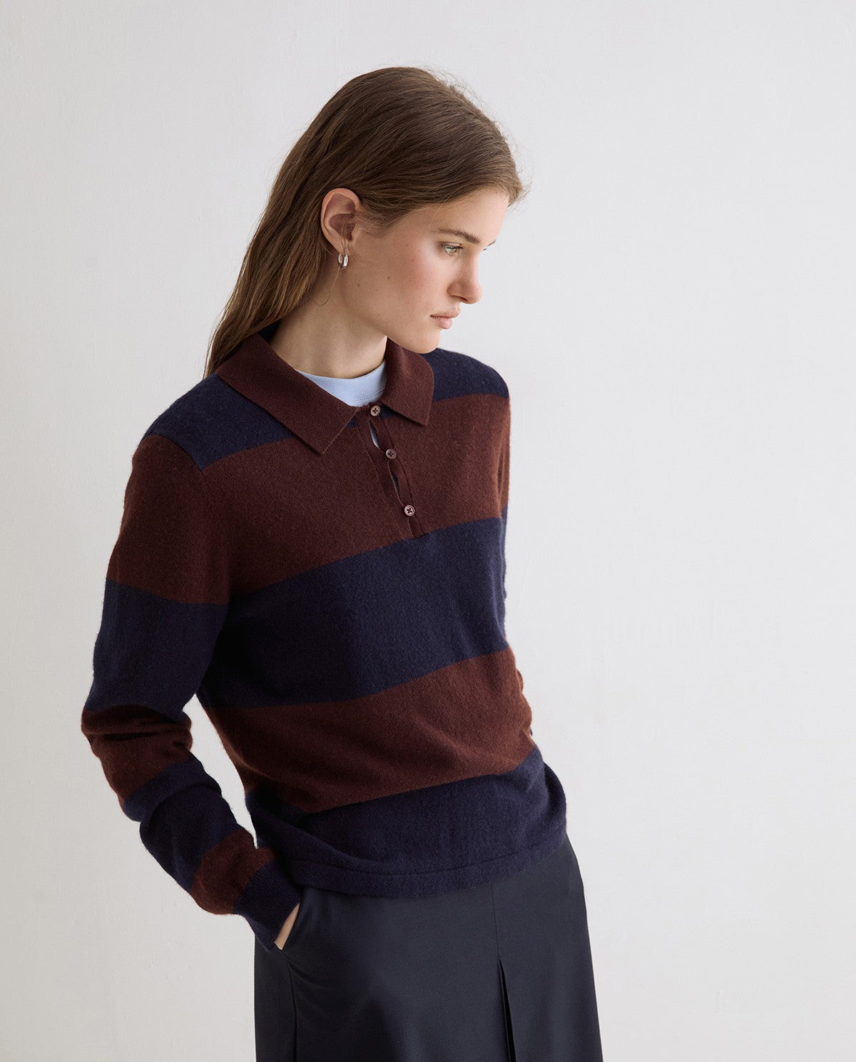 YERSE - WOMEN'S STRIPED POLO-NECK SWEATER