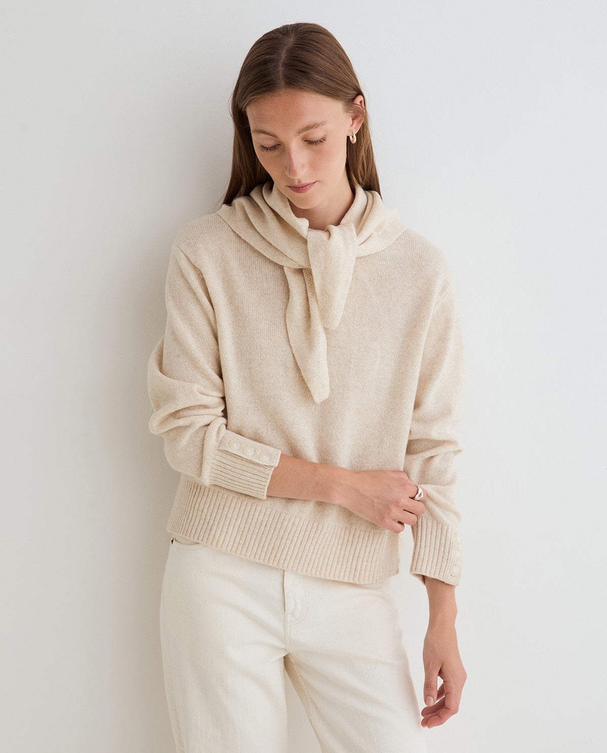 YERSE - WOMEN'S SCARF-DETAIL SWEATER