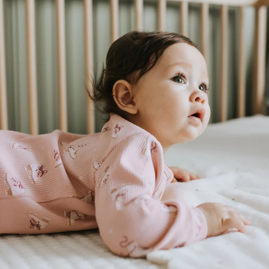 FIRSTS BY PETIT LEM - FOOTED SLEEPER KNIT-PINK LT.