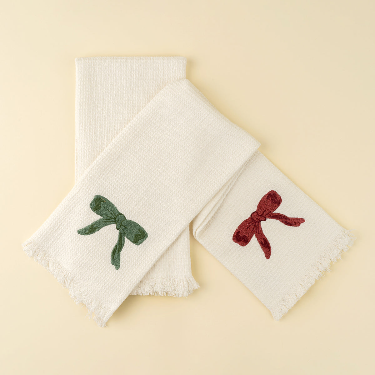 INDABA - EMBROIDERED BOW WAFFLE HAND TOWELS S/2