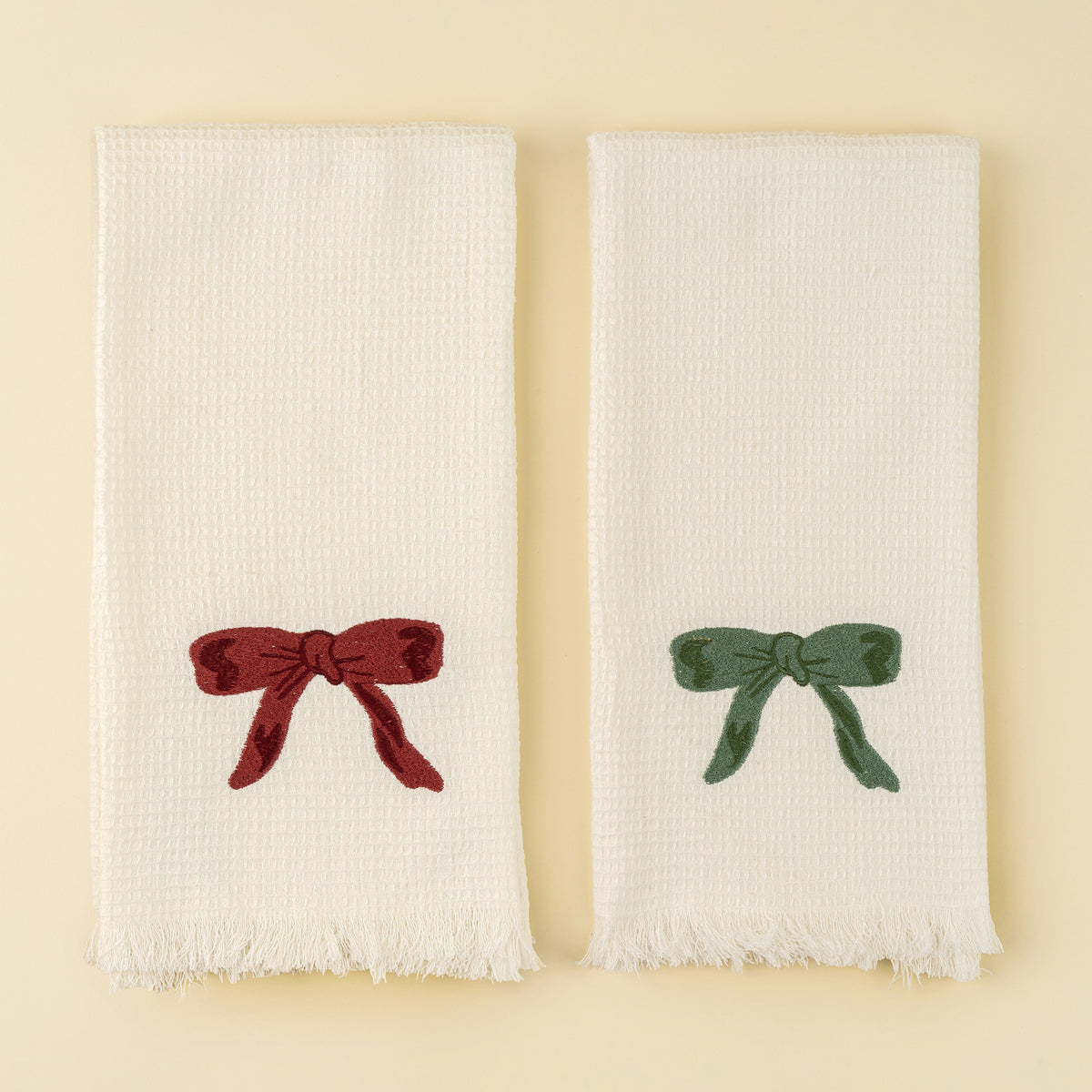 INDABA - EMBROIDERED BOW WAFFLE HAND TOWELS S/2