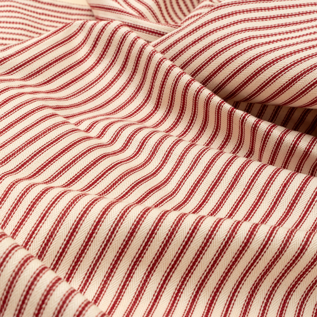 INDABA - RED TICKING RUFFLE TABLECLOTH - 110L"