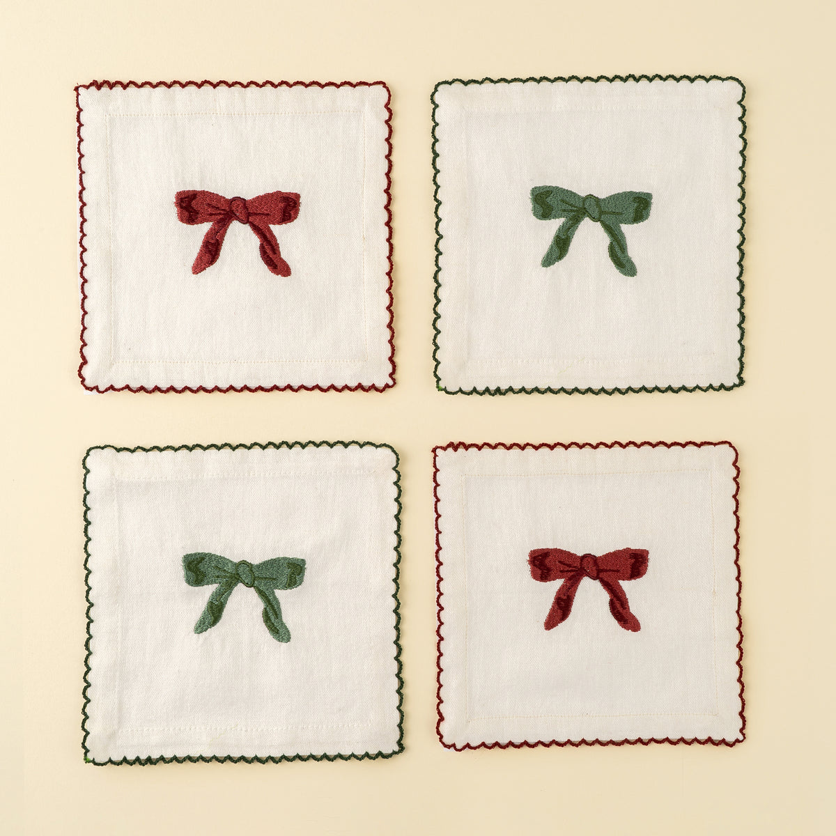 INDABA - EMBROIDERED BOW COCKTAIL NAPKINS S/4