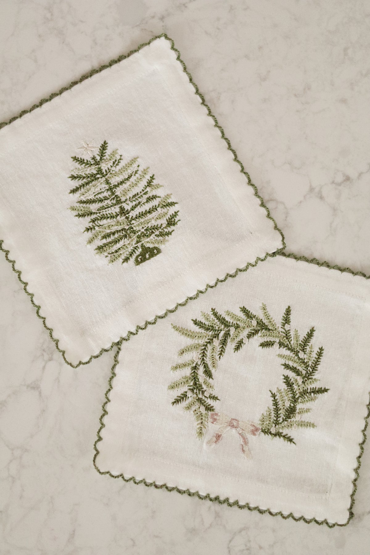 INDABA - EMBROIDERED TREE/WREATH COCKTAIL NAPKINS S/4