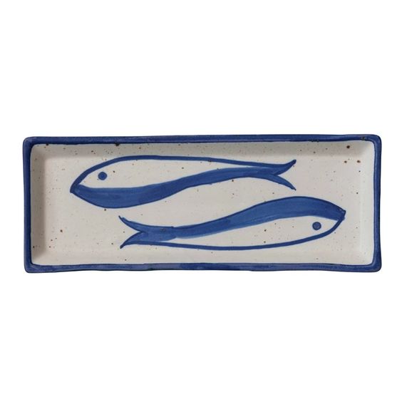 CREATIVE CO OP- HAND-PAINTED STONEWARE FISH PLATE