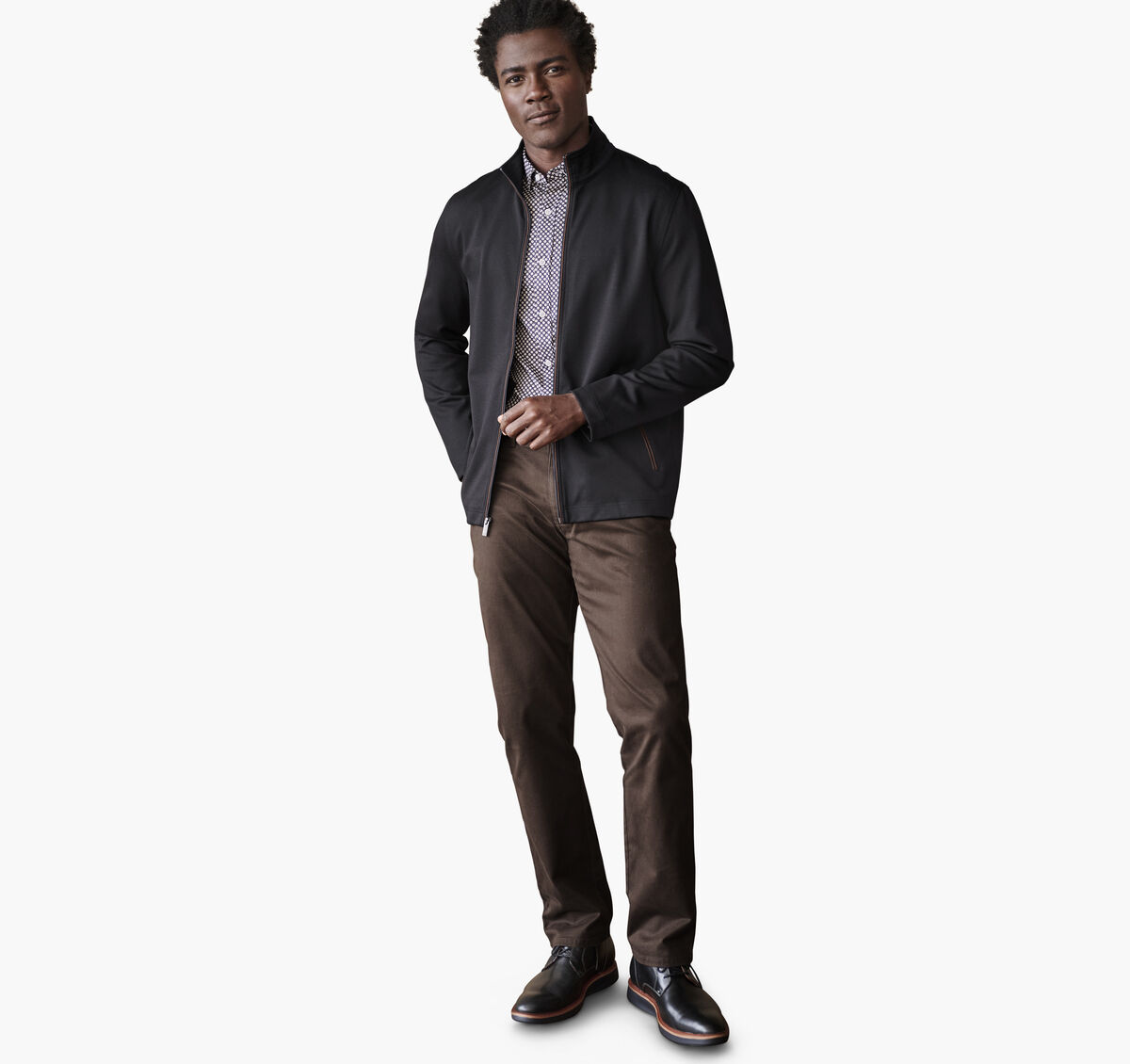 JOHNSTON & MURPHY - TEXTURED SOLID FULL ZIP SWEATER