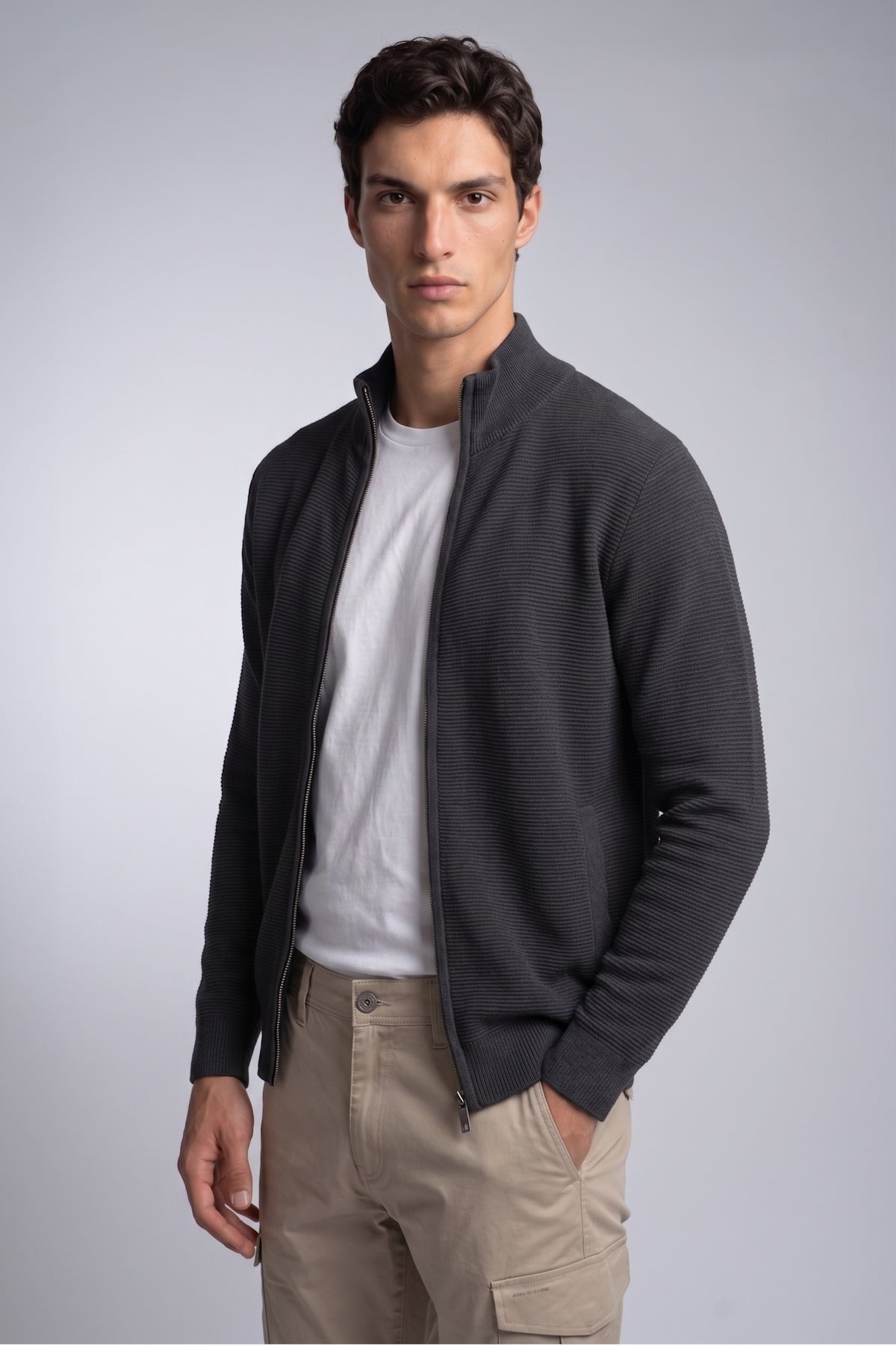 POINT ZERO - OTTOMAN KNIT FULL MOCK ZIP SWEATER