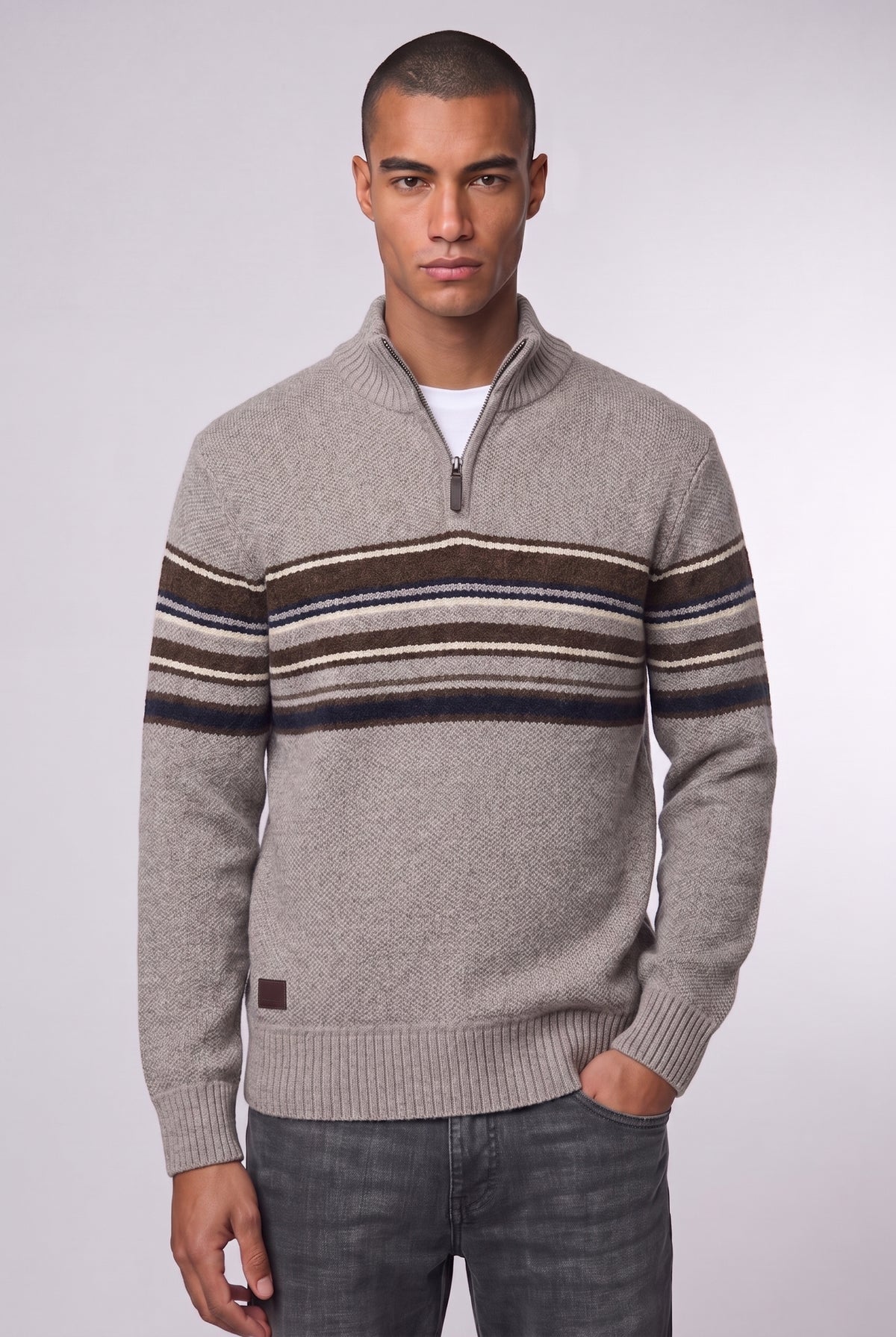 POINT ZERO - BONDED CHENILLE MOCK ZIP SWEATER