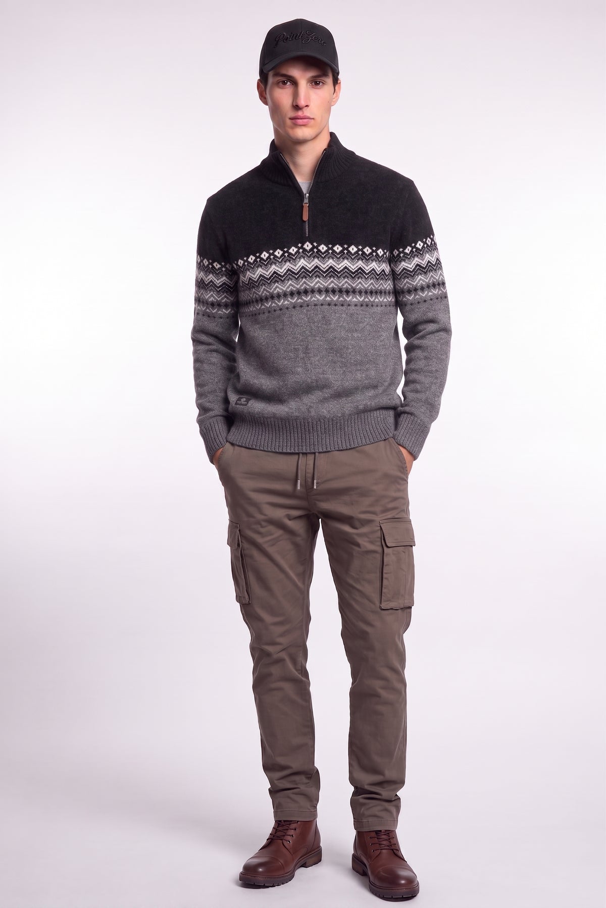 POINT ZERO - BONDED CHENILLE MOCK ZIP SWEATER