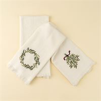 INDABA - EMBROIDERED WREATH/MISTLETOE WAFFLE HAND TOWELS S/2
