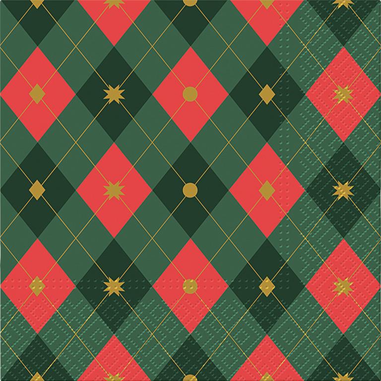 ABBOTT - LG CHRISTMAS ARGYLE NAPKINS-20PK