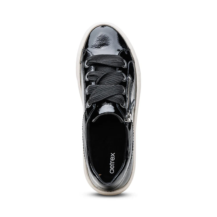 AETREX- WOMEN'S AUBREY ARCH SUPPORT PLATFORM BLACK PATENT SNEAKER